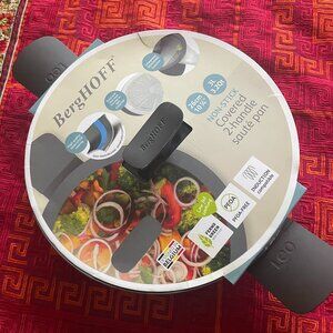 NWT BergHOFF Leo Non-Stick 3.2 Quart Covered 2 Handle Sauce Pan 10 1/4" Grey